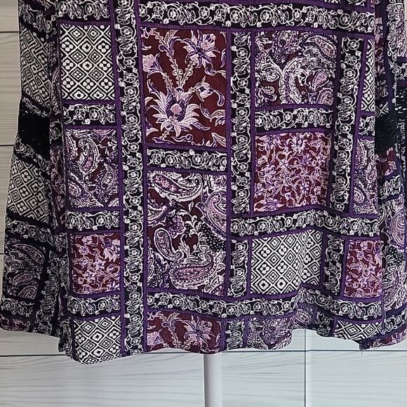Mystree patchwork print with black lace womens peasant blouse Size S NWT - Picture 3 of 15